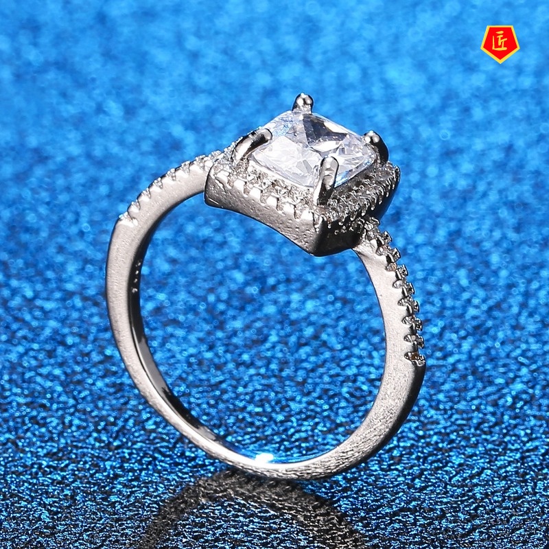 [Ready Stock]Simple Personality Silver Square Diamond Ring