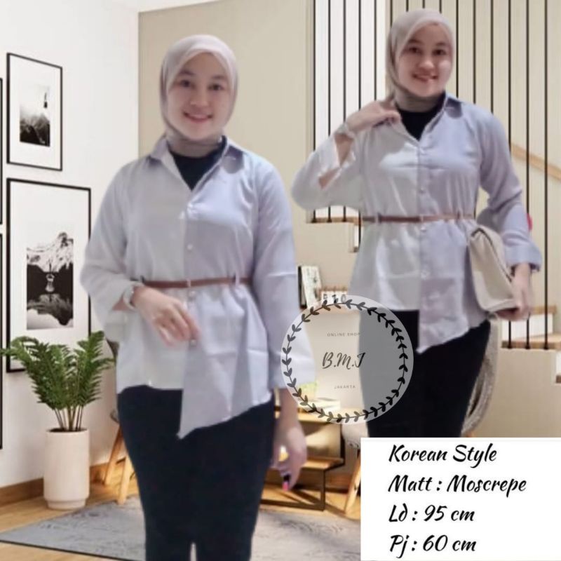 Kemeja Wanita Atasan Blouse Casual Polos Kombinasi Warna Motif Korean style Fashion Muslim 018-6