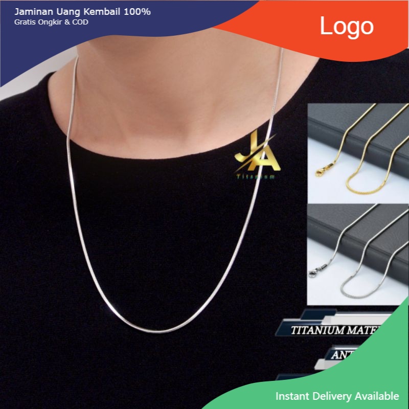 Kalung Pria Wanita Titanium Bentuk Kotak Gold Emas Silver Perak Kalong Titanium Cowok Anti Karat