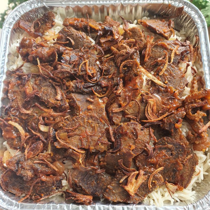 

Nasi Kebuli / Nasi Mandhi Kambing Nampan Small ( 3 porsi )