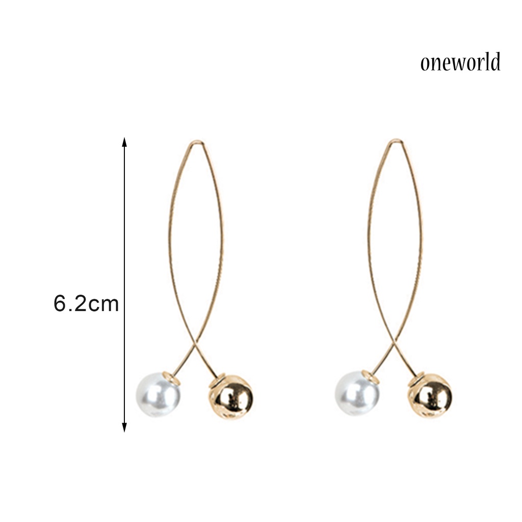 OW@ Elegant Women Imitation Pearl Line Hook Drop Pierced Dangle Earrings Jewelry