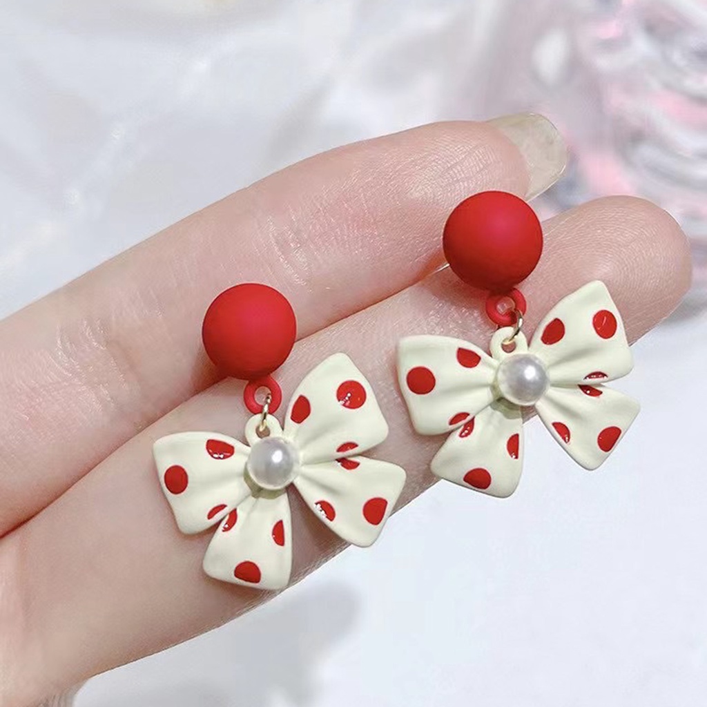 Hu Hu Hu Hu Hu Alat Bantu Pasang Kacamata♡ 1 Pasang Anting Mutiara Imitasi Bentuk Pita Bahan Alloy Untuk Wanita