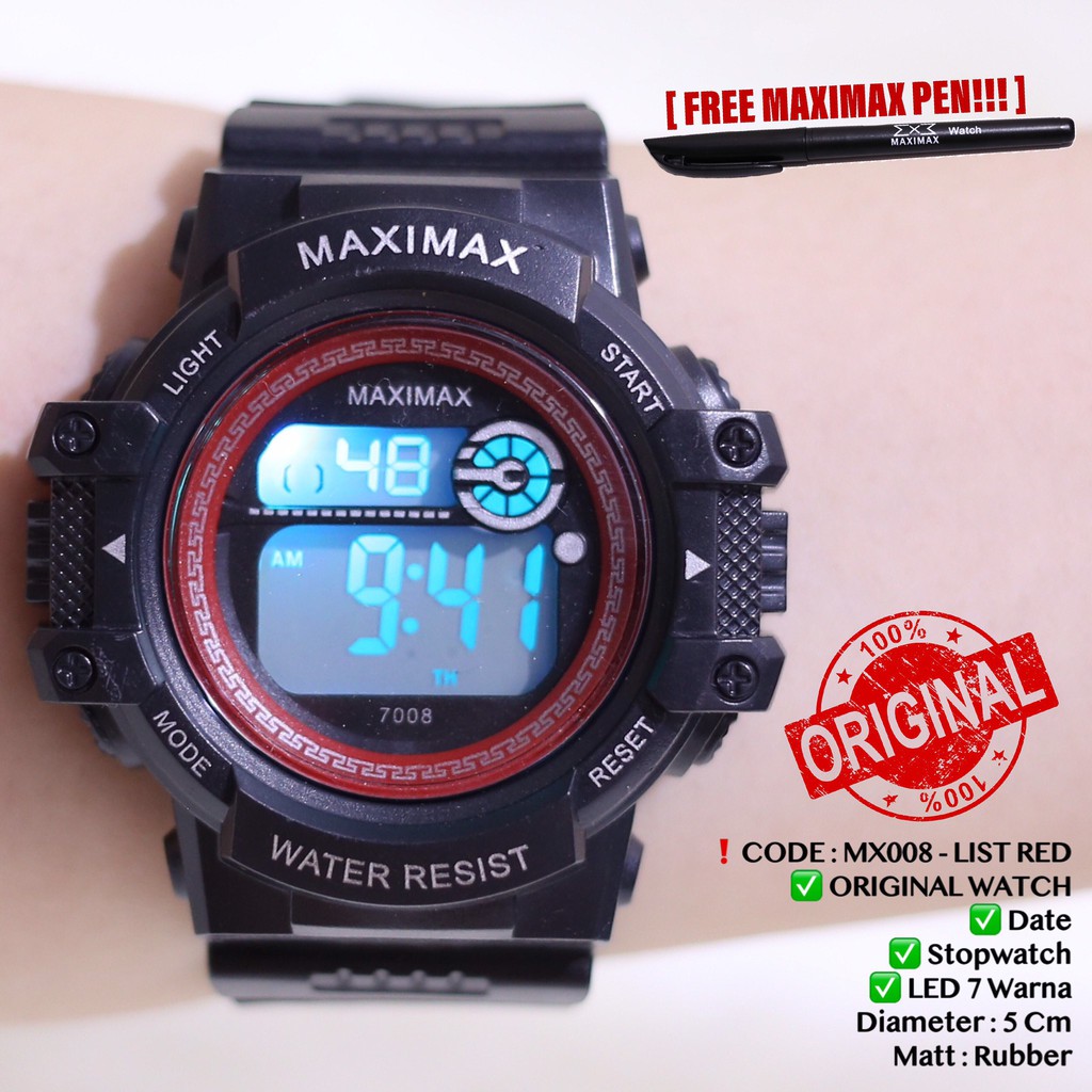 Jam tangan digital pria wanita FREE PUPLEN MAXIMAX model gshock LED watch MX7008