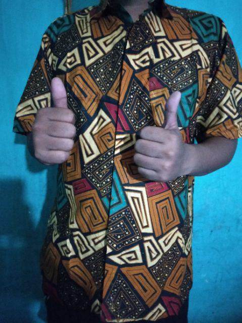 Asifa Batik Hrb026 Kenongo Kemeja Tosca Pendek Pekalongan Padi M L Xl Sogan Tulis Halus Kemeja Batik