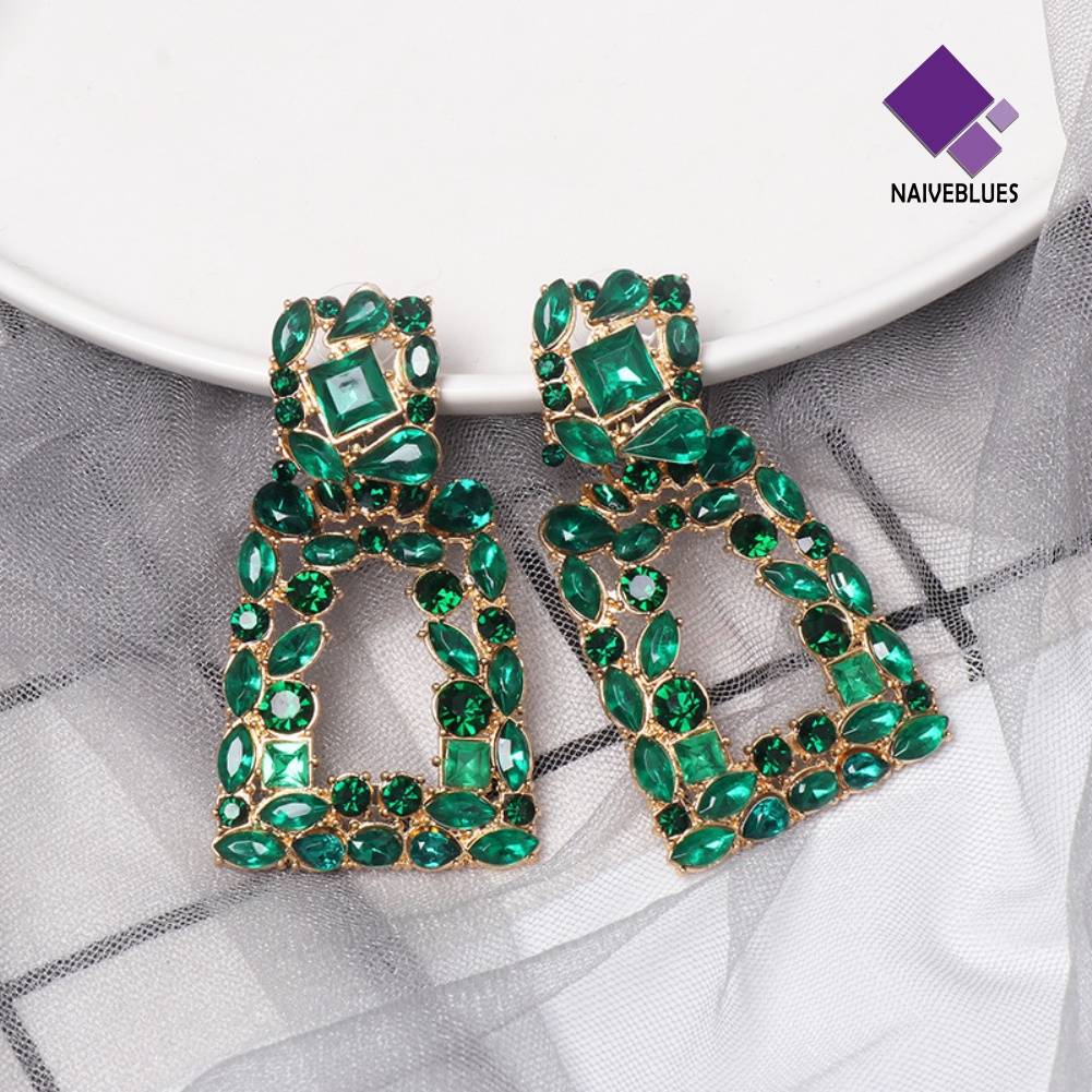 Anting Stud Berlian Imitasi Model Hollow Out Geometris Untuk Wanita