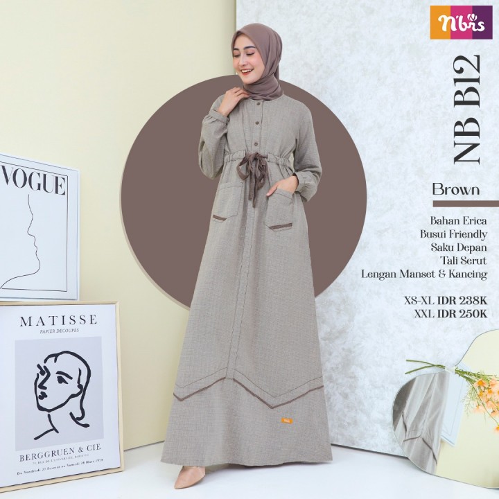 GAMIS NIBRAS NB B12 DRESS BUSUI//PAKAIAN MUSLIM WANITA//BROWN/MAROON/TERACOTTA XS/S/XL/XXL
