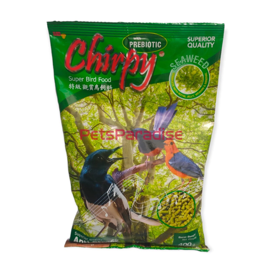 Chirpy Seaweed Hijau Super Bird food 400 gram Pakan Burung Murai