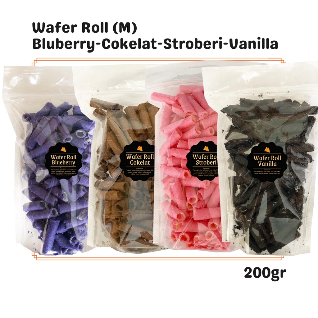 

SNACKS Wafer Roll Cokelat / Stroberi / Vanilla / Blueberry / Pandan / Susu (M) 200gr / Snack Cemilan Manis