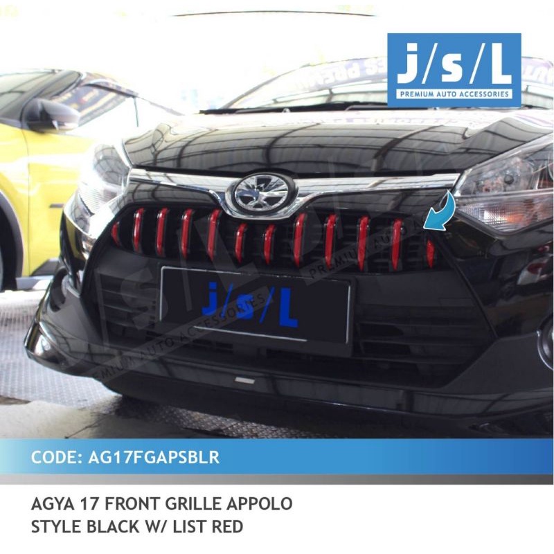 grill depan Agya 2017 2021 2022 model Appolo hitam list putih silver merah kuning abu gold biru chrome hitam jsl