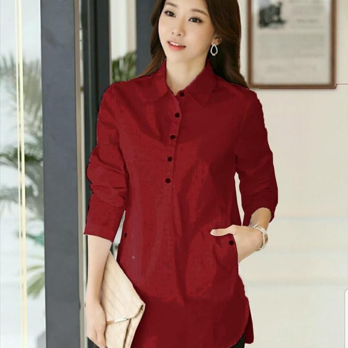 Kemeja Cewek Putih Rapi Baju Hem Pakaian Wanita Rumahan Dan Kantoran