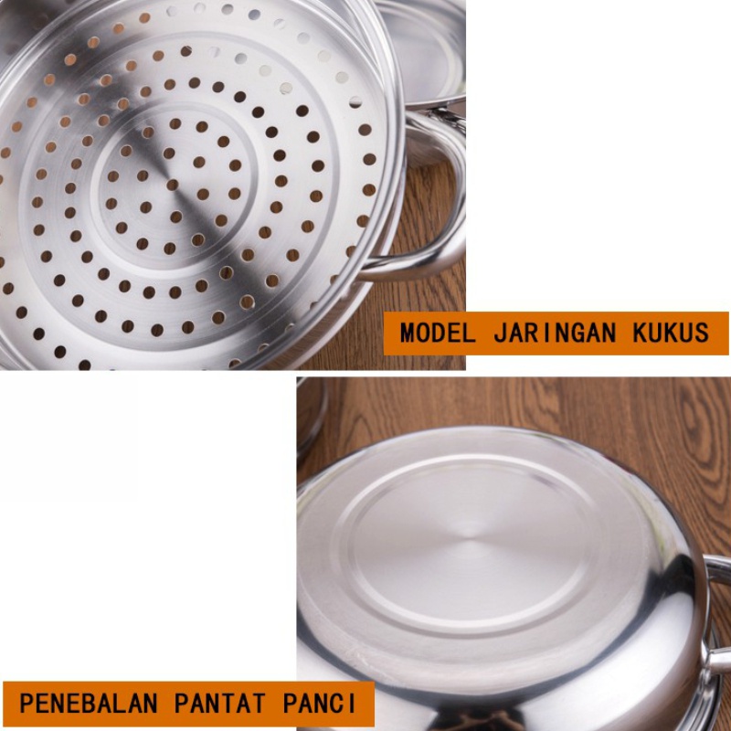 Panci Stainless Steel 2 Level Susun panci Pengukus Serbaguna panci Steamer Perebus