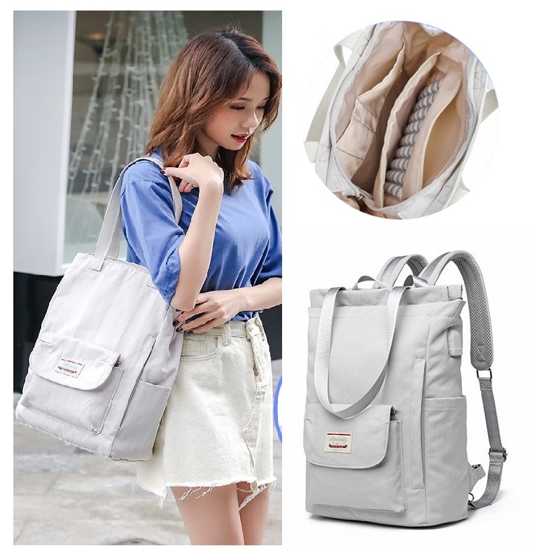 SmallLee Ransel Wanita Tahan Air Ransel Laptop Bergaya 13 13.3 14 15.6 Inch Korea Fashion Oxford Kanvas USB College Tas Ransel Wanita untuk Wanita