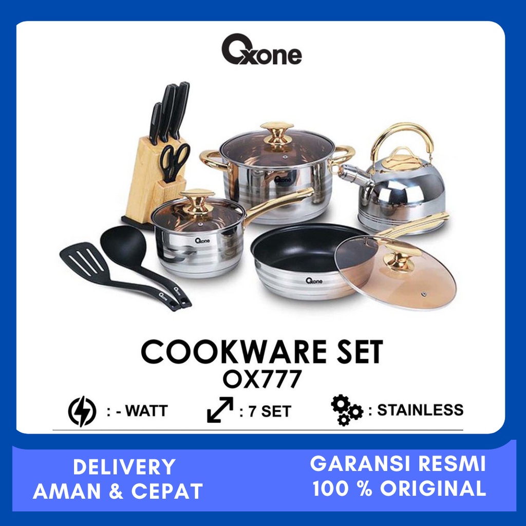 Panci Set Oxone OX777/OX-777 Rosegold Cookware set Panci Set Motif Emas Stainless Steel +1 set Pisau