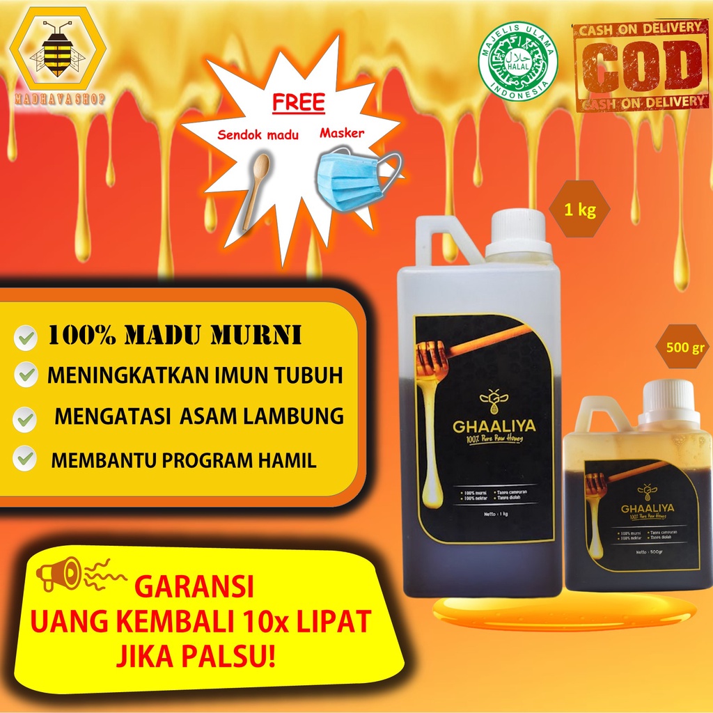 

MADU ASLI MURNI GHAALIYA GRADE A NEKTAR 100% ALAMI PURE NATURAL RAW HONEY MINUMAN KESEHATAN