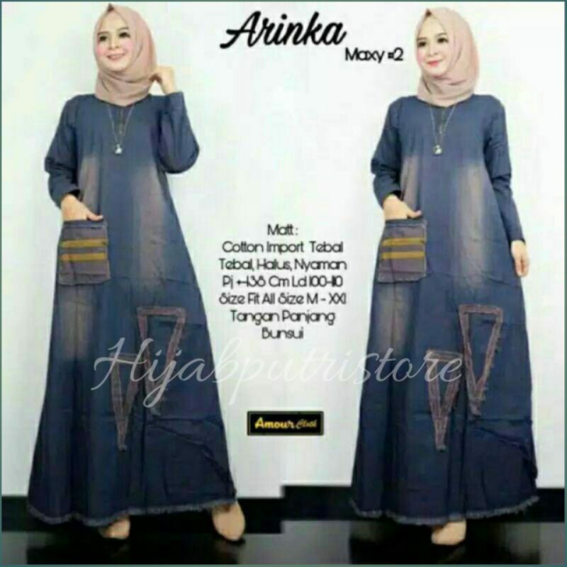 Cod gamis jins/gamis jeans original/gamis wanita terbaru 2022/gamis denim kekinian/baju gamis jeans 