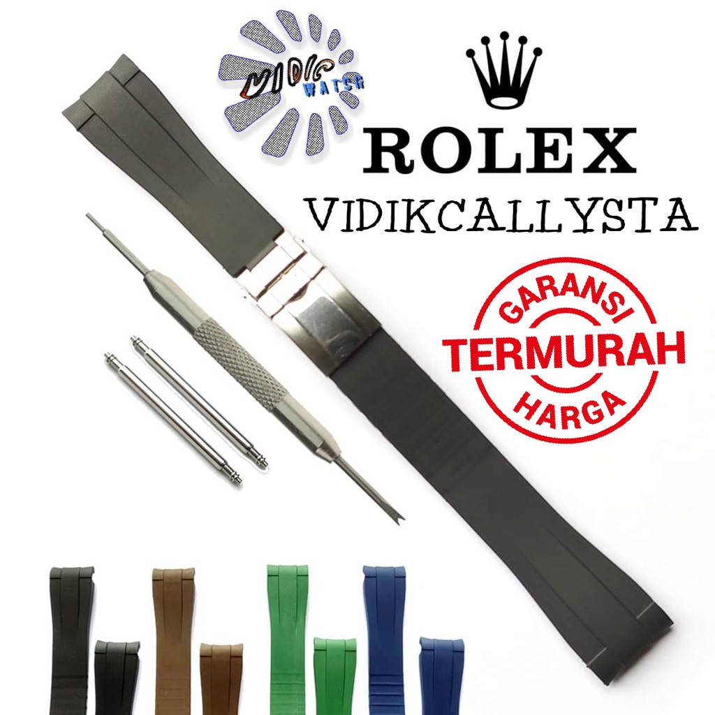 STRAP ROLEX TALI JAM ROLEX RUBBER FULL SET 20MM BLACK