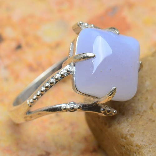 [JS810] Natural Blue Chalcedony Ring 925 Sterling Silver 3.9gr Sz6.75