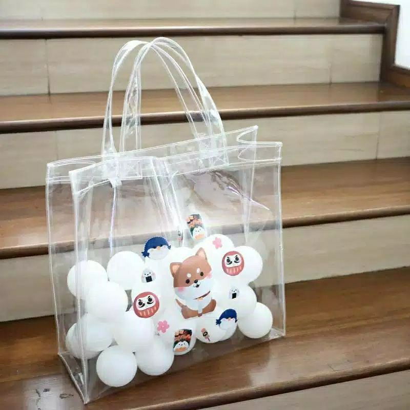 

tas mika transparan,totebag mika,godiebag ultah,clear totebags, transparan bags