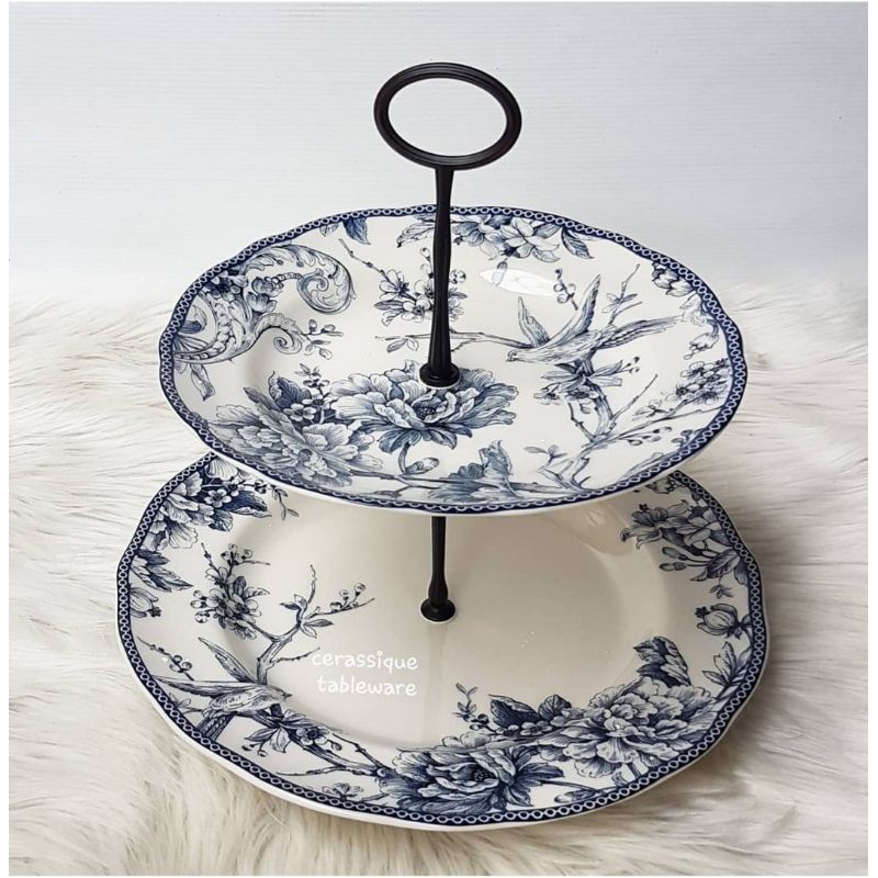 Cake tier//Piring susun/Piring keramik susun/keramikbiruputih/caketier adelaide blue 222fifth