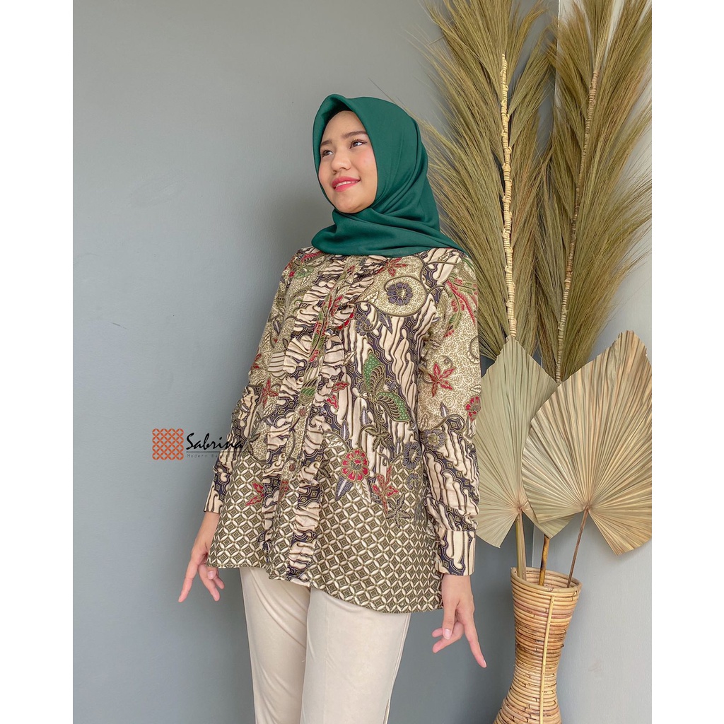 BLOUSE BATIK PHOENIX Atasan Batik Kerja Kantor Modis Modern Cantik Kekinian Print Halus Hijau Emerald