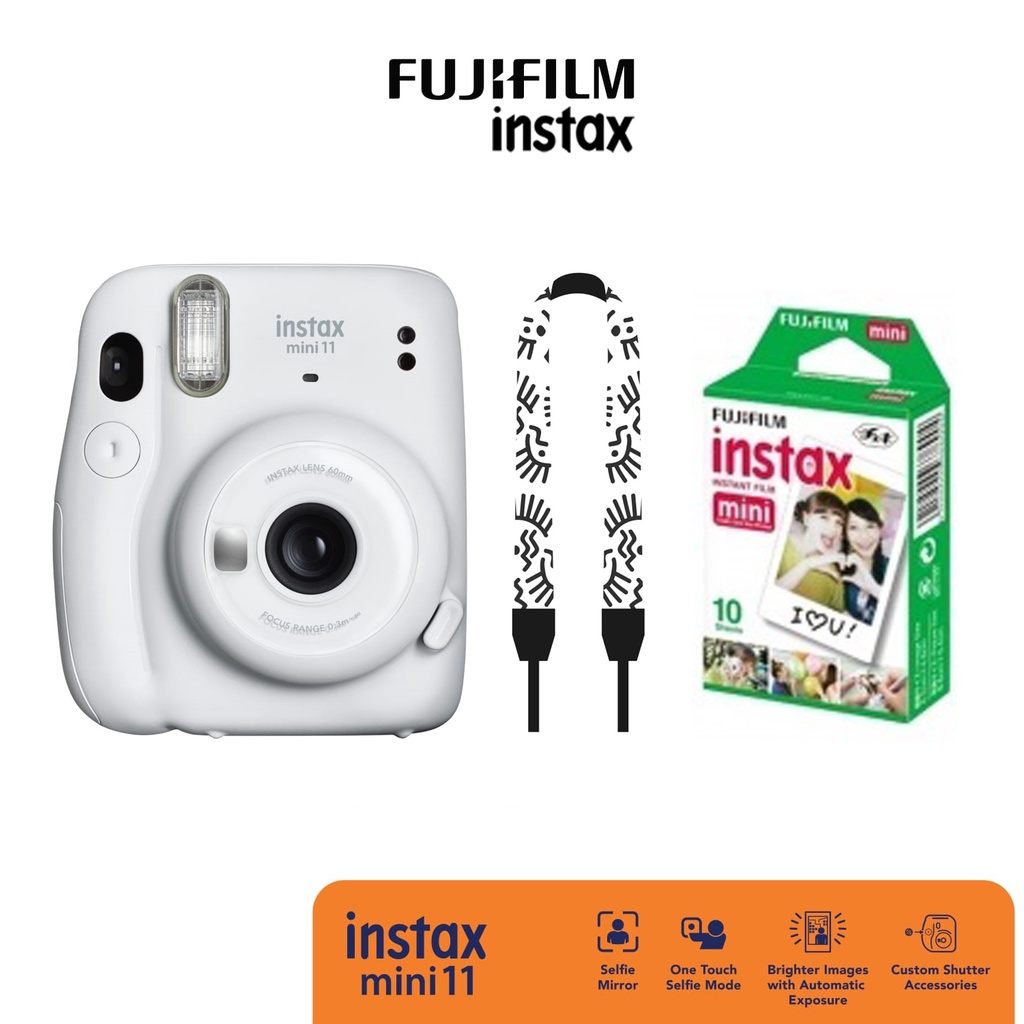 Fujifilm Instax Mini 11 BTS Instant Film Camera Garansi Resmi Fujifilm Indonesia-White STRAP PACKAGE