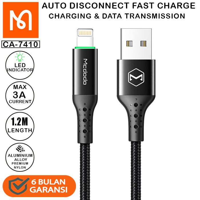 Mcdodo CA-7410 Kabel Lightning For iPhone Auto Disconnect  3A 1.2M