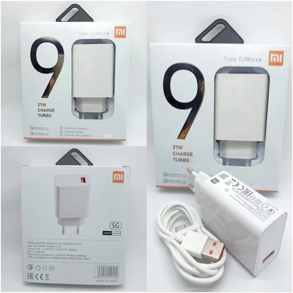 【3359】Xiaomi Mi9 5G Charger 27W  USB Colokan Micro/Type-C Fast charging 3.0 Quallcomm Fast Charging Adapter 5A Type C Cable For MI 11 12 Ultra Poco X3