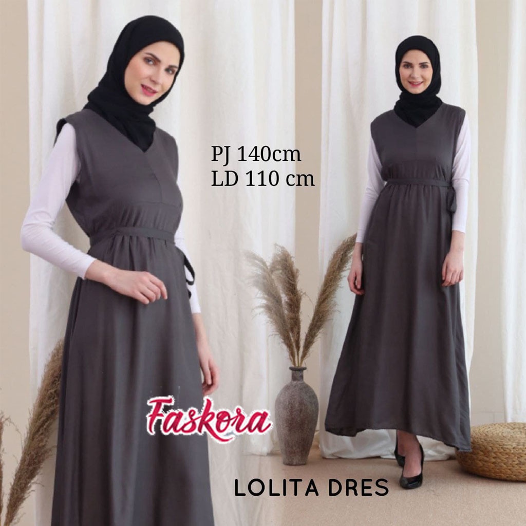 Dress Wanita Casual Dress Jumbo Panjang Rayon Bali Polos Tanpa Lengan Lolita