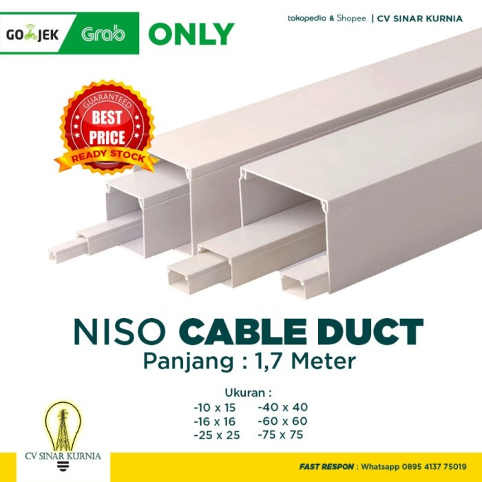 NISO KABEL DUCT 15 X 30 1.7 Meter /TRUNKING 15X30 DAK WIRING PROTEKTOR SNI