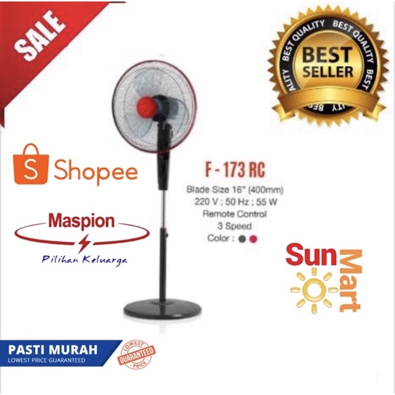 MASPION F 173 RC KIPAS ANGIN BERDIRI / STAND FAN 16 INCH / Kipas Angin Maspion Kaki Bulat