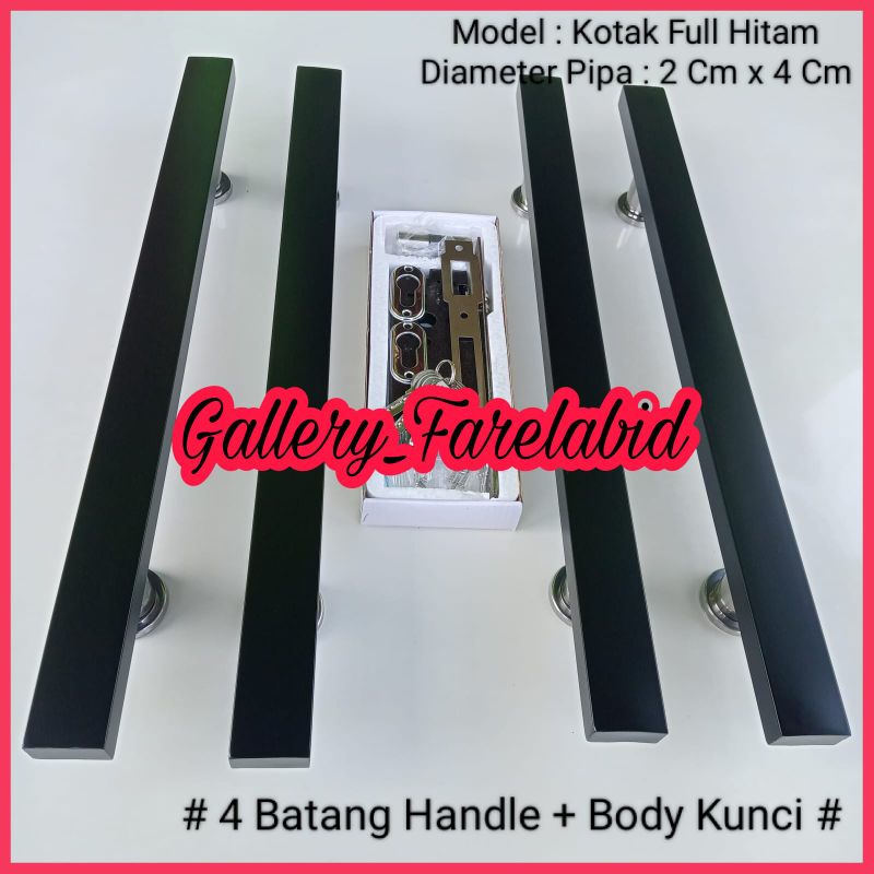 Handle Pintu Rumah Stainless Steel Kotak Hitam 80 Cm Full Set Body Kunci Gagang Pintu Rumah Modern Mewah 60 Cm Set Body Kunci Pegangan Pintu Kupu Tarung Besar 45 Cm Tarikan Pintu Rumah Utama Minimalis