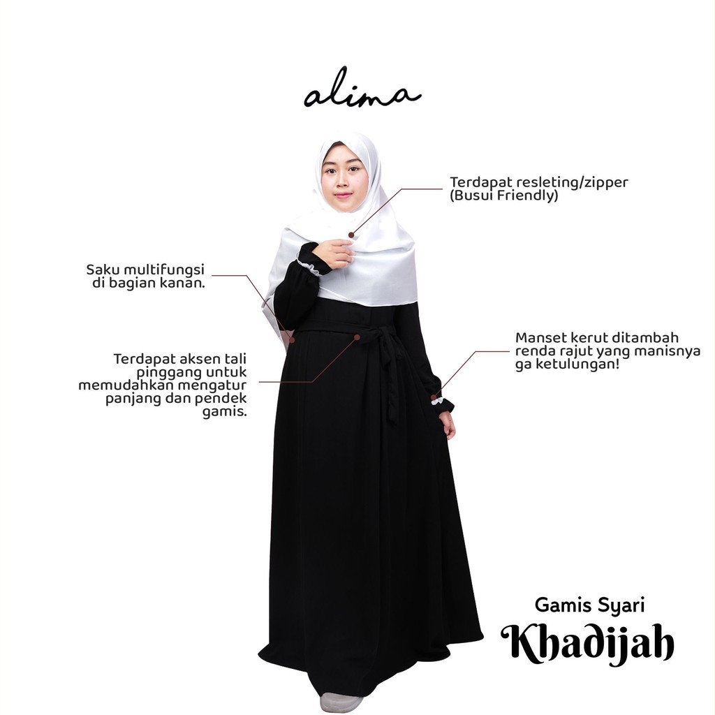 Gamis Syari Wolfis Premium Aksen Renda Busui Friendly Original by Alima Indonesia