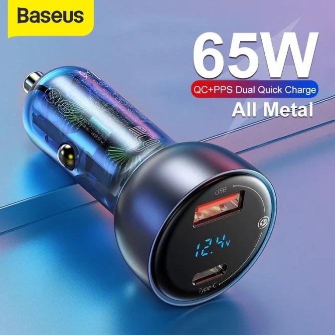 [COD] Baseus Car Charger Cas Mobil HP iPhone Samsung 65W USB + Type C Fast TERBAIK Kode 997