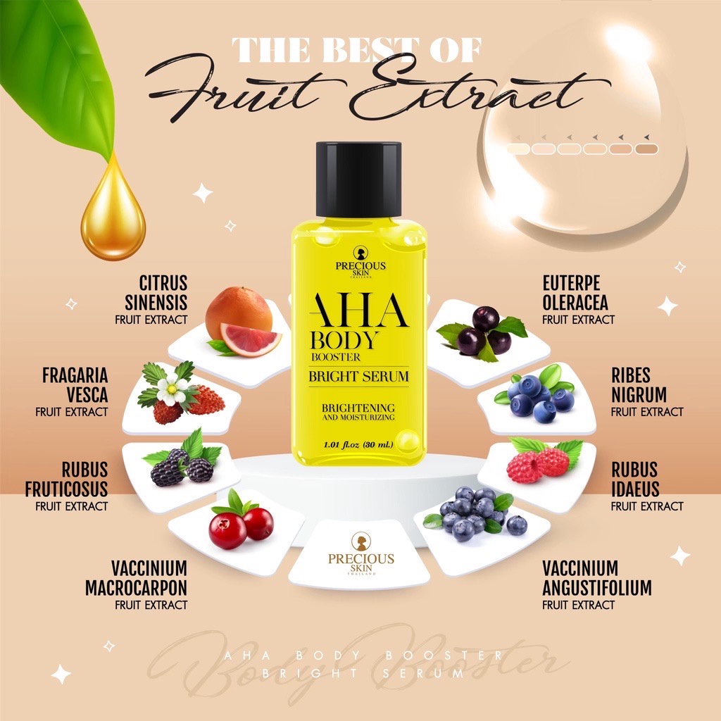 𝐁𝐎𝐃𝐘 𝐒𝐄𝐑𝐔𝐌 - Precious Skin AHA Mimi Brightening &amp; Whitening Booster 10x Lebih Cepat / Serum Pencerah Badan Dengan Alpha Arbutin 30 ml