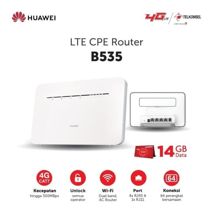 Router Wifi Modem Wifi Huawei B535 Unlock All Operator 4G LTE CAT7