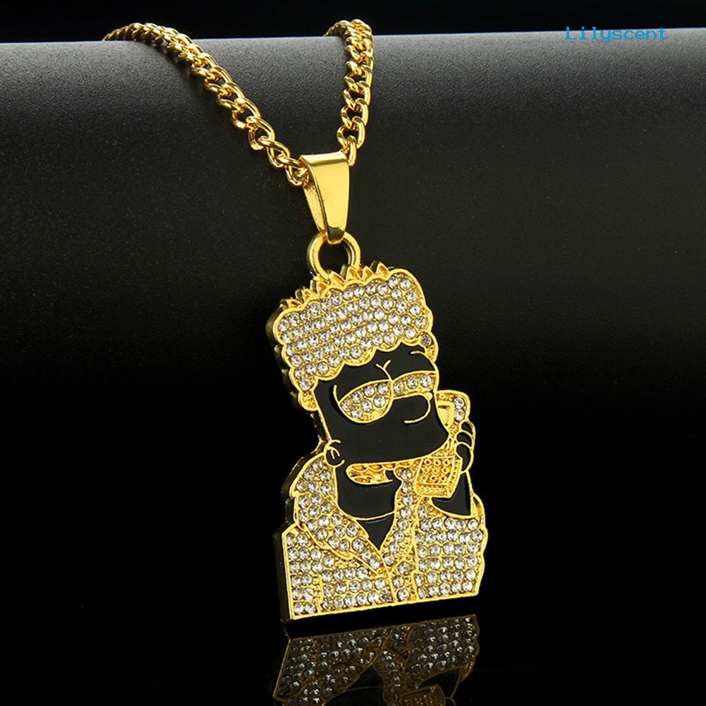 Kalung Rantai Liontin Kartun Simpson Aksen Berlian Imitasi Gaya Hip Hop Untuk Pria