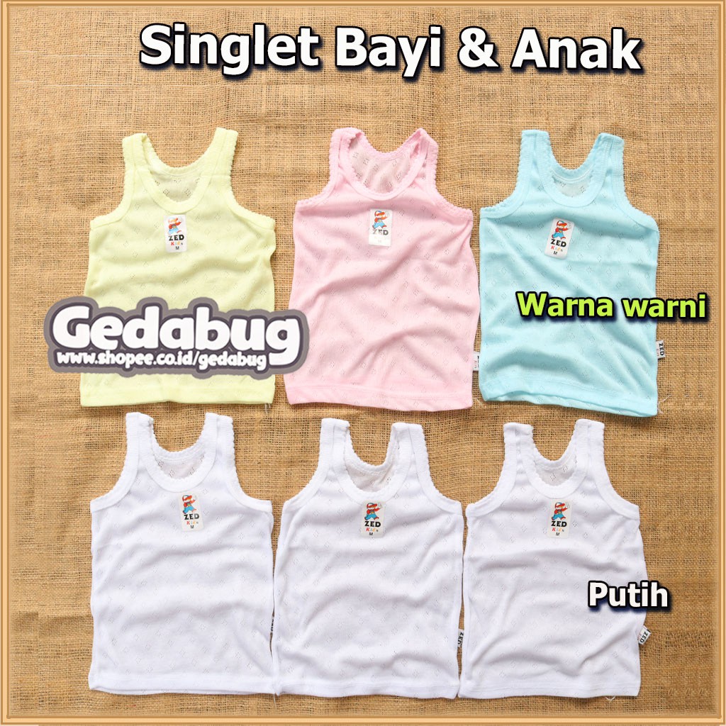 Singlet Kaos Dalam Bayi &amp; Anak ZED Kids | Singlet anak Berpori | Unisex S - 6L | Gedabug