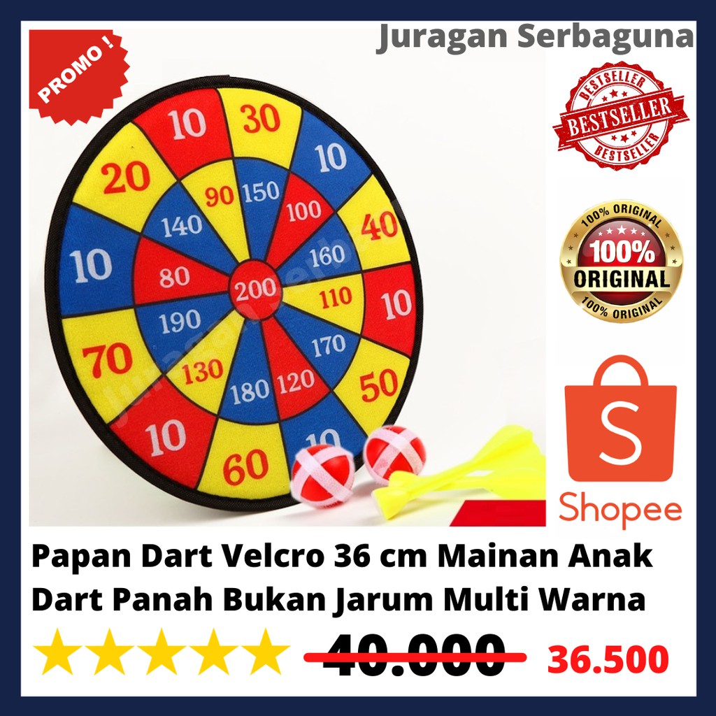 Papan Dart Velcro 36 cm Mainan Anak Dart Panah Bukan Jarum Multi Warna