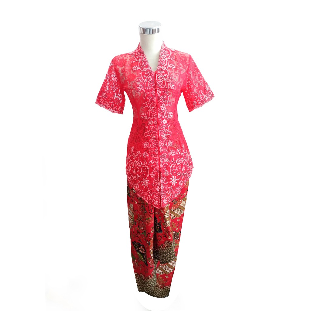 Kebaya Brokat Merah Tangan Pendek 806