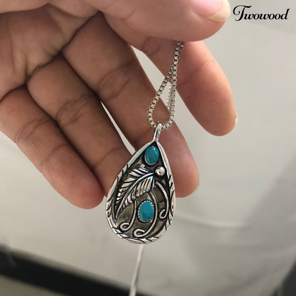 Kalung Liontin Batu Turquoise Bentuk Tetesan Air Bahan Alloy Gaya Vintage Untuk Unisex