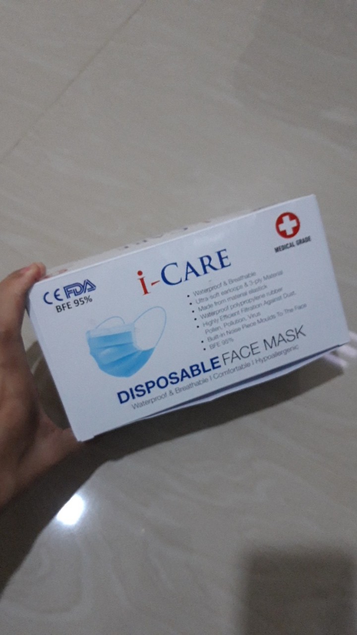 Masker 3ply isi 50pcs Medis i care Izin BNPB BFE 95 min 