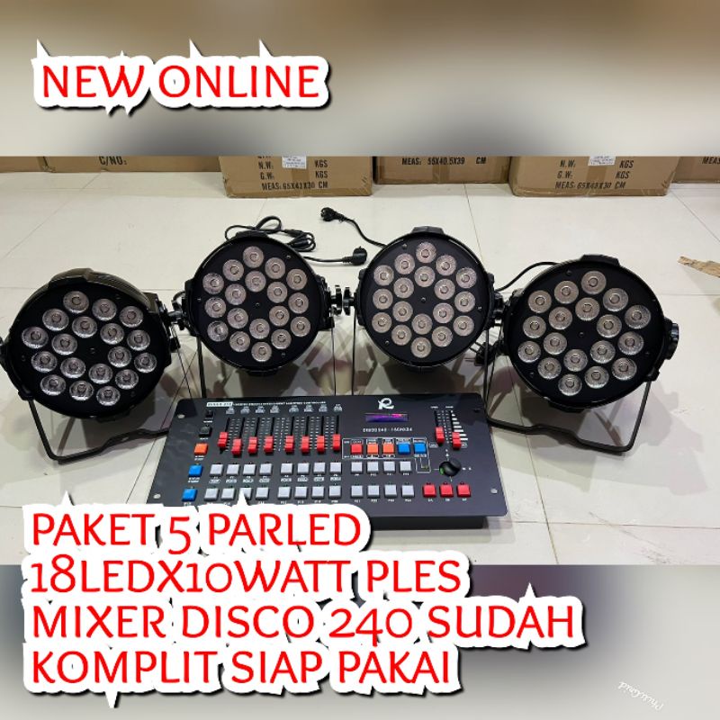 PAKET 5 PARLED RGBW FULL COLOUR 18LEDx10WATT PLUS MIXER DISCO 240 KOMPLIT SIAP PAKAI