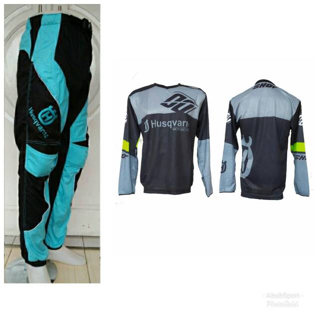 Jersey set celana Husqvarna motocross,  MX Racing, Grasstrack