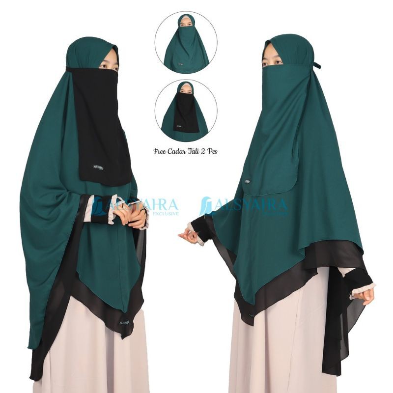 Alsyahra Exclusive Set Khimar Cadar Tali Shofa Kombinasi Cerutti 2 Layer XXL