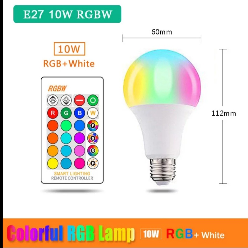 Lampu RGBW 10W LED Bulb E27 RGB Warna warni Bohlam Smarthome 10 Watt Remote IR 7W Hias Tiktok Natal Rgb