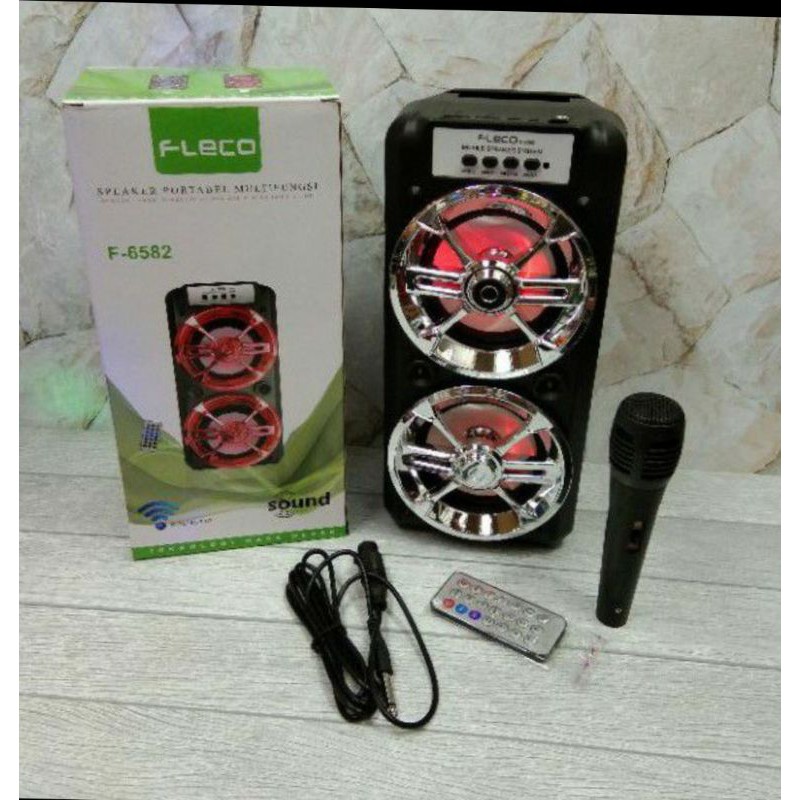 Speaker Bluetooth Fleco F-6581 USB TF CARD FM Radio // Speaker Karaoke Portable FREE MIC Dan Remote