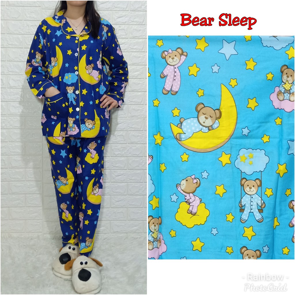 Piyama dewasa PP XL celana panjang baju panjang, katun jepang, FIT TO XL, motif BUNGA PANDA/RABBIT