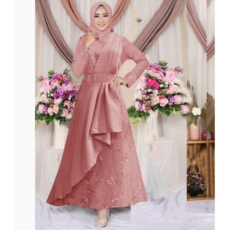 GAMIS MAXI RAHNA /Gamis  Dewasa -- Remaja  Bahan Moscrepe Kombinasi  Tile