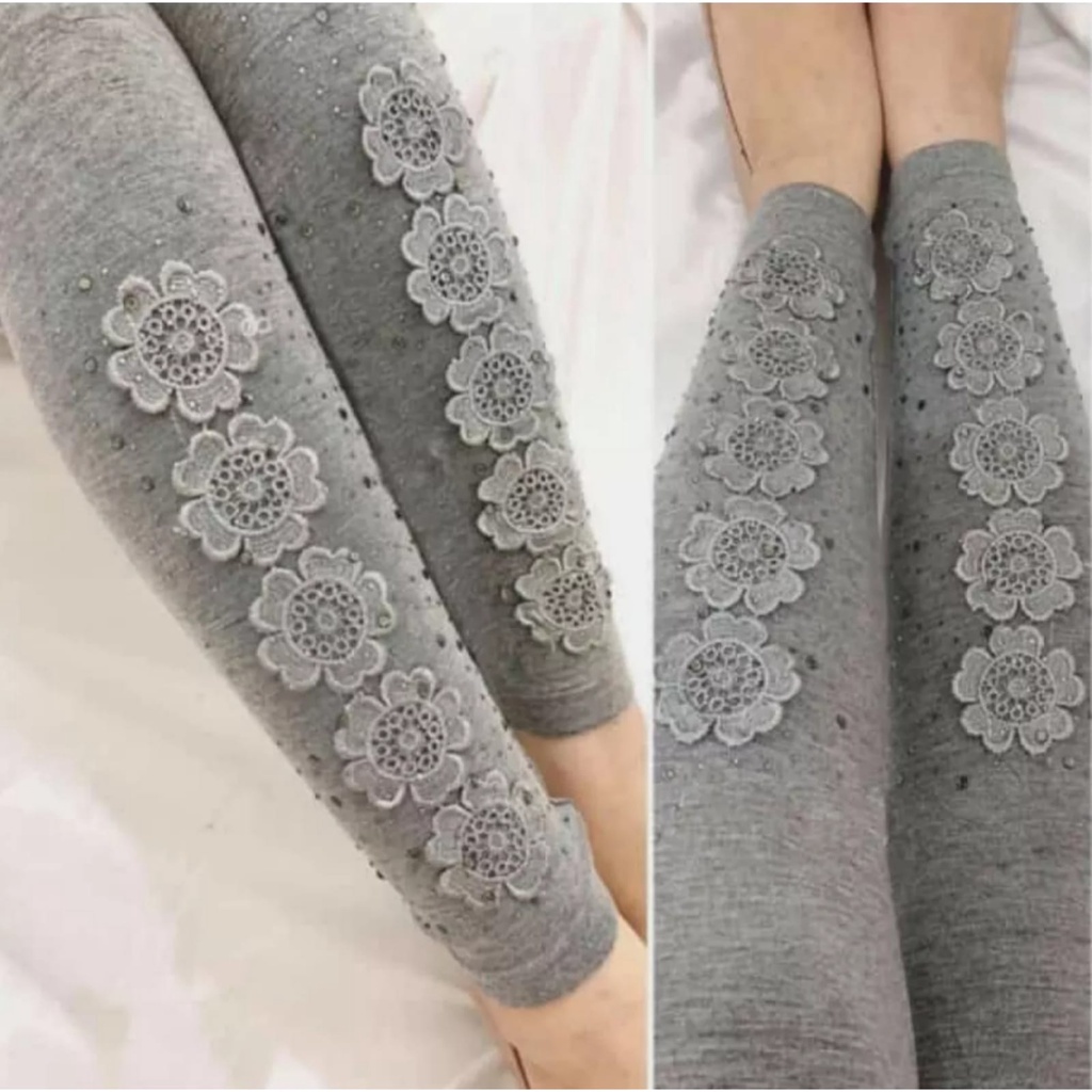 Celana Legging Bunga Tempel Legging Import Wanita / Legging Import Wanita