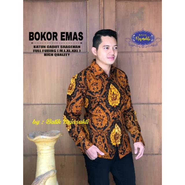 BOKOR EMAS Kemeja Batik Pria Katun Cabut Full Furing